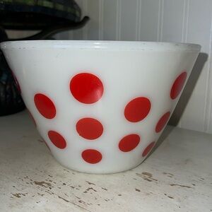 Vintage large Fire King red polka dot mixing bowl